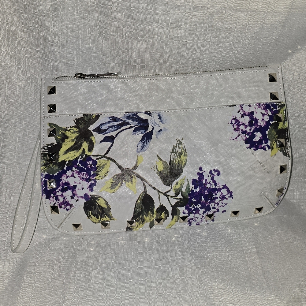 WHBM Floral White Clutch with Stud Accents